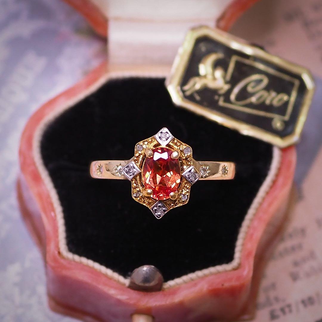 ＊925 夕焼けのオレンジサファイア&ダイヤモンドリング diamond