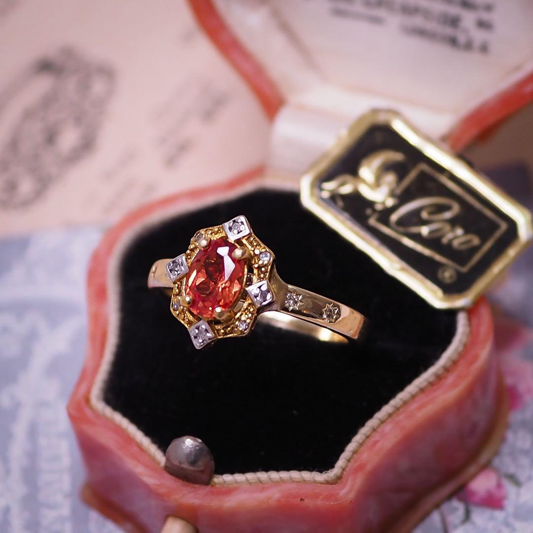 ＊925 夕焼けのオレンジサファイア&ダイヤモンドリング diamond