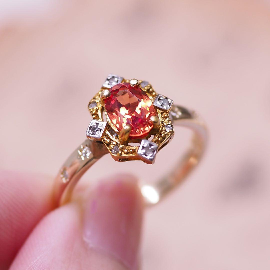 ＊925 夕焼けのオレンジサファイア&ダイヤモンドリング diamond
