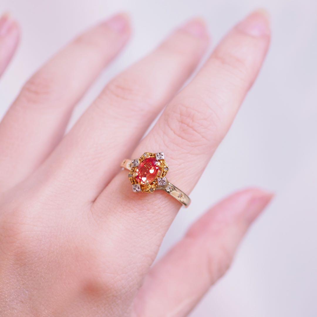 ＊925 夕焼けのオレンジサファイア&ダイヤモンドリング diamond