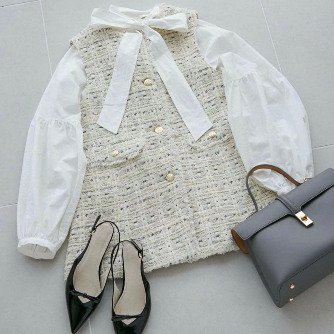 VIS【WEB限定】ノーカラーツイードジレ　美品