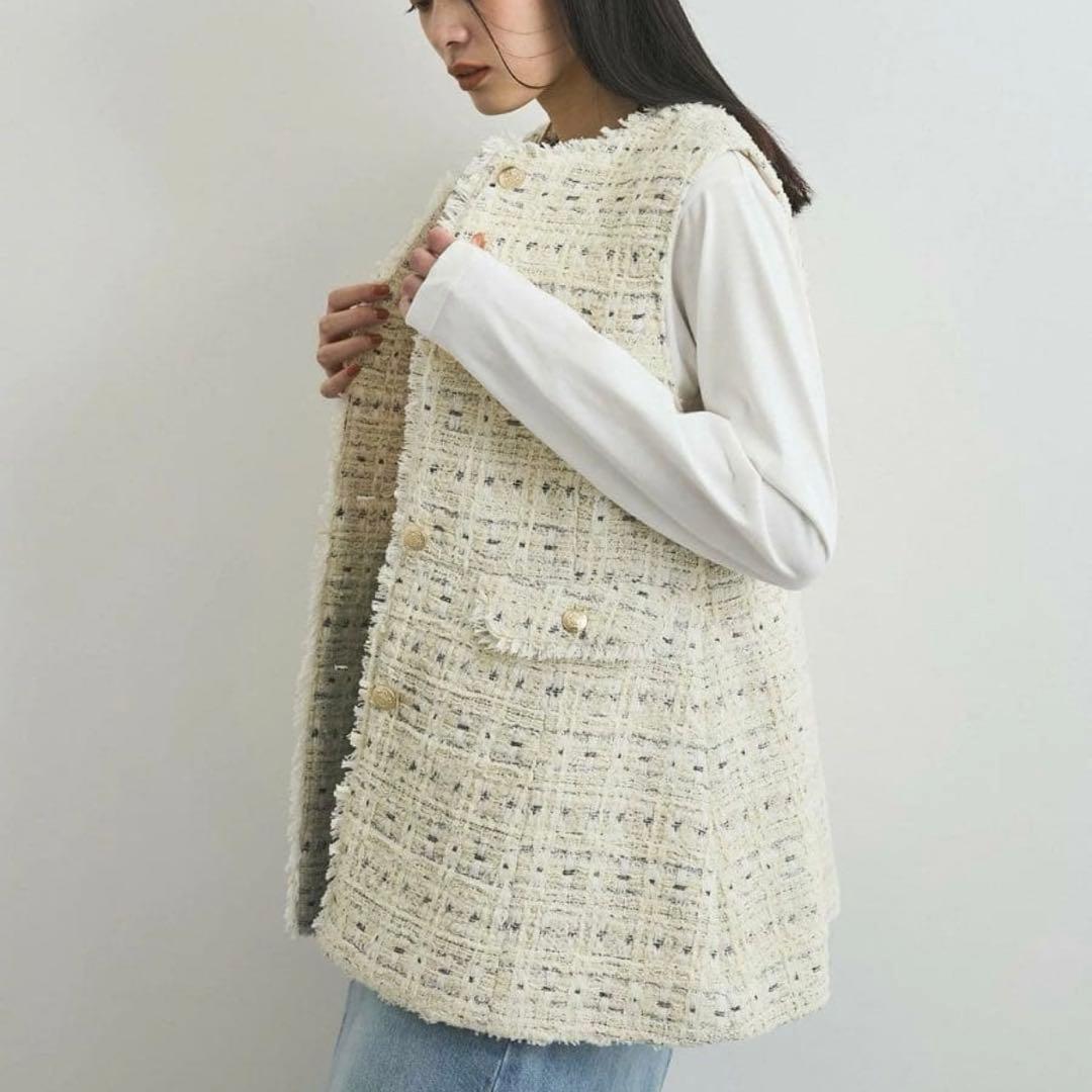 VIS【WEB限定】ノーカラーツイードジレ　美品