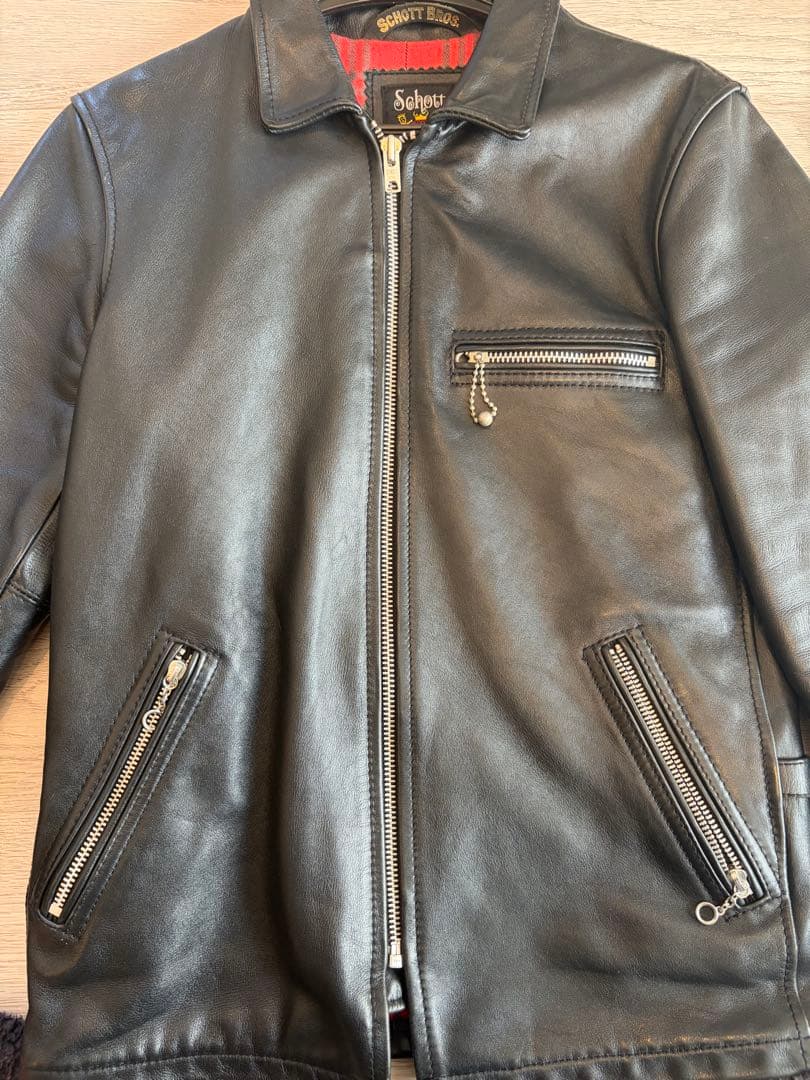 SCHOTT ブラックレザーシングルライダースジャケット
