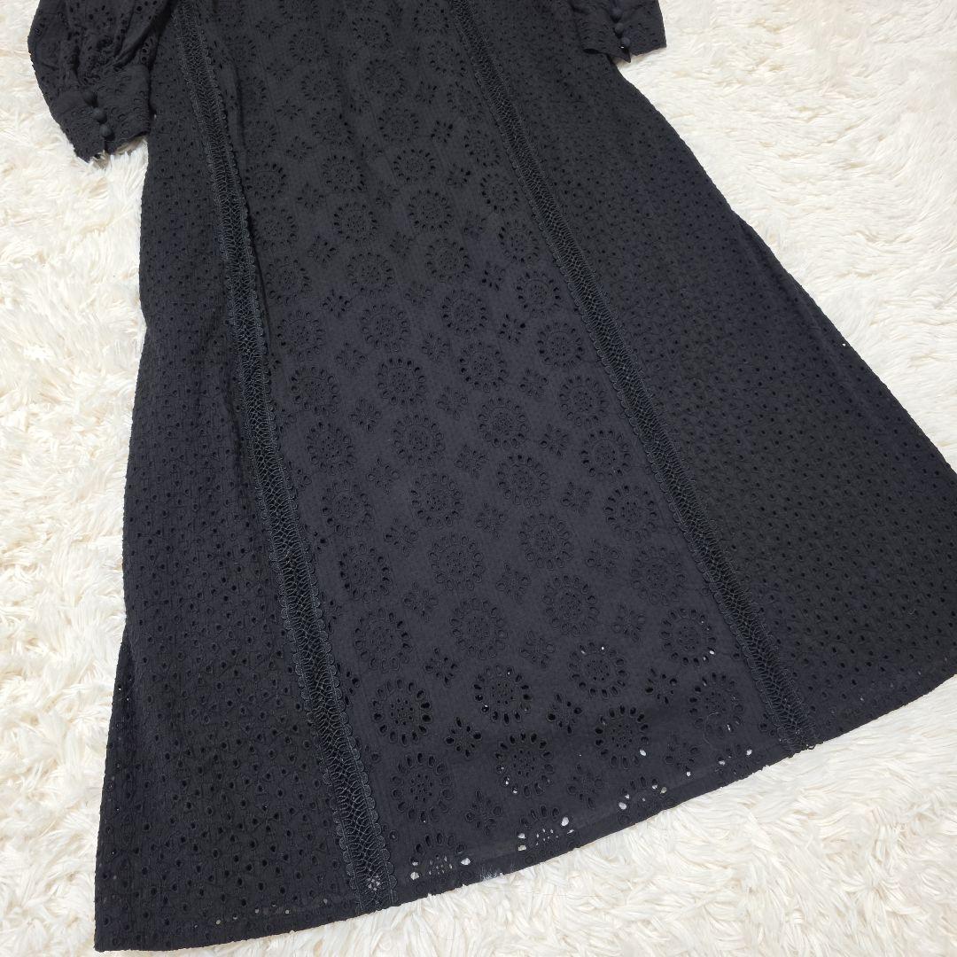 新品タグ付き　ヌキテパ　コットンロングワンピース　ヘムラ刺繍　24SS　黒　S