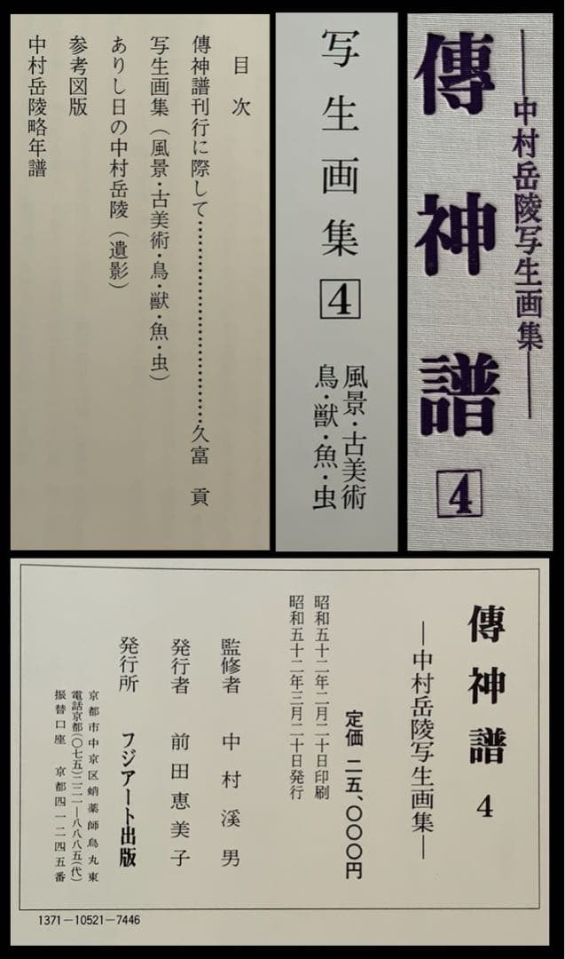 『傳神譜』中村岳陵　写生画集 4冊揃281点　四季の植物　風景　古美術　大型本