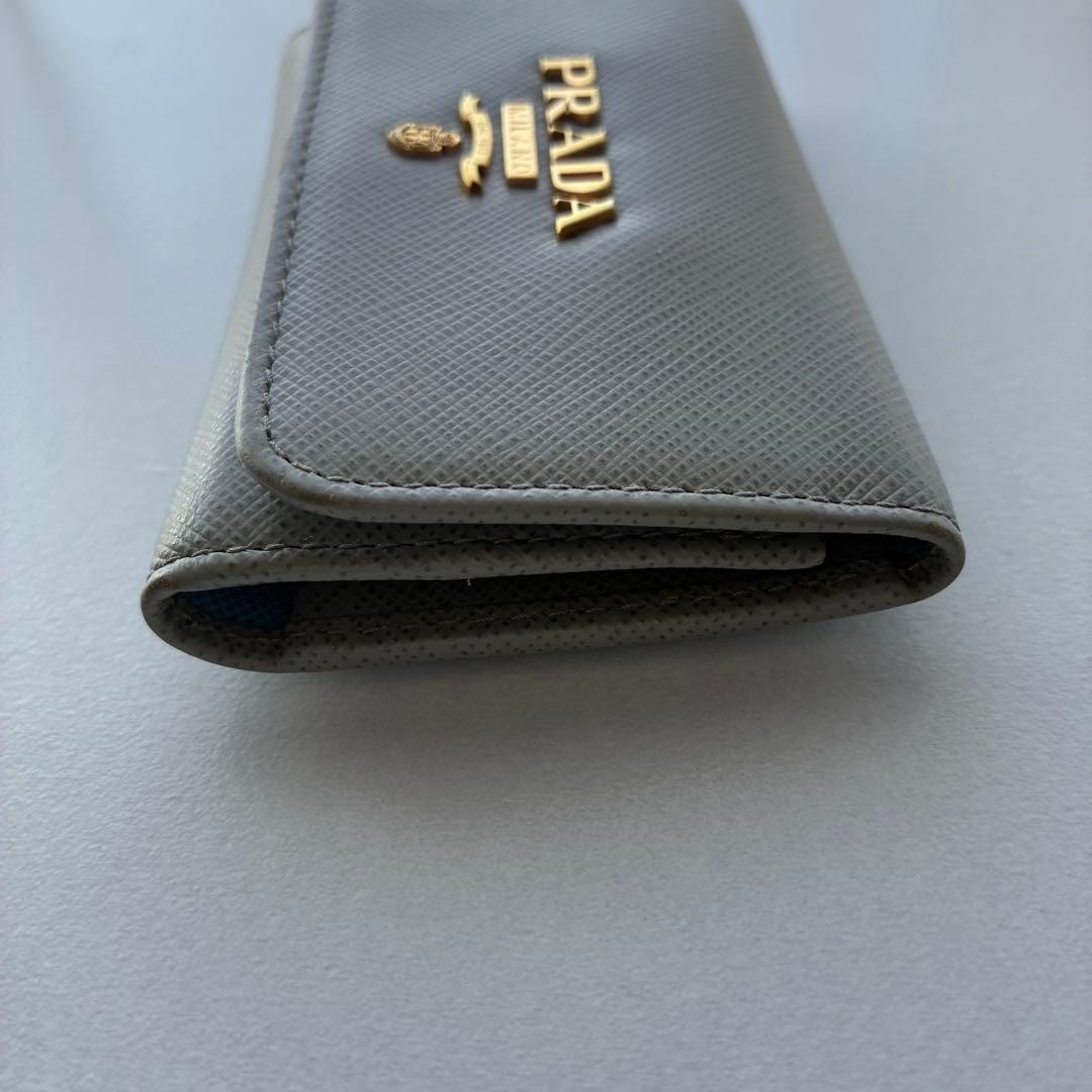 【車間距離】PRADA プラダ キーケース 4連 キーリング グレーブルー