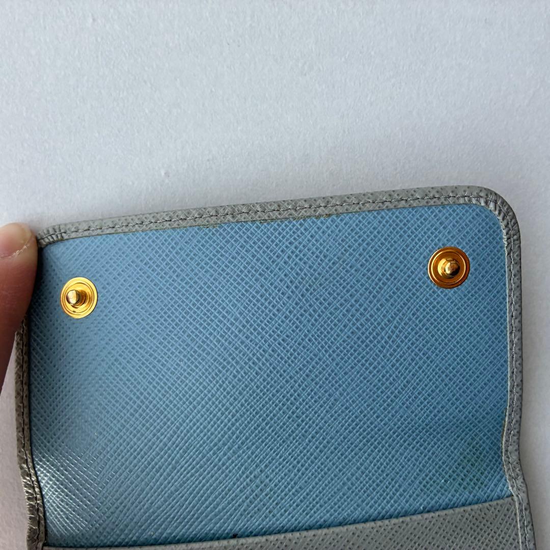 【車間距離】PRADA プラダ キーケース 4連 キーリング グレーブルー