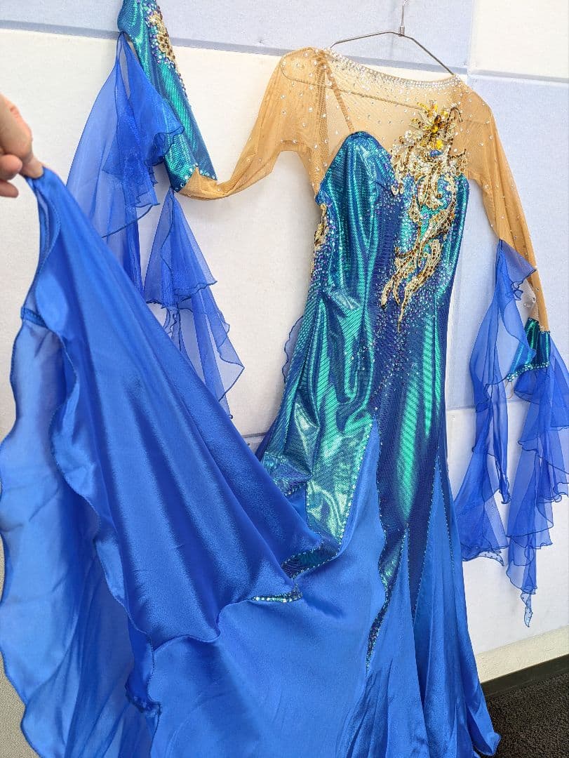 社交ダンス✨【カオリ】日本製✨青色✨高級ドレス✨美品✨スタンダード