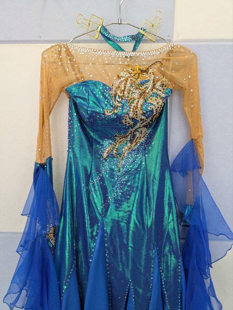社交ダンス✨【カオリ】日本製✨青色✨高級ドレス✨美品✨スタンダード