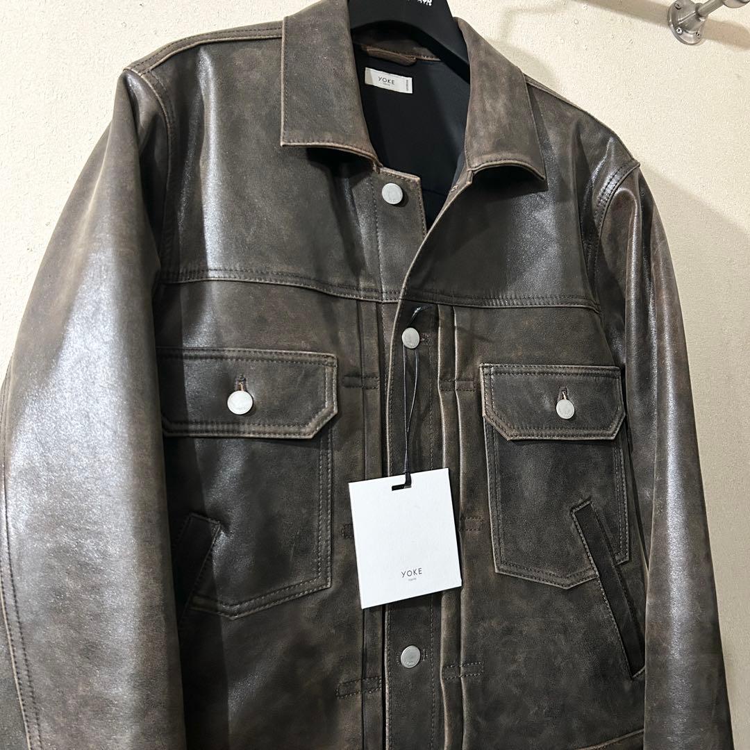 Yoke Cracked Leather Trucker Jacket サイズ1
