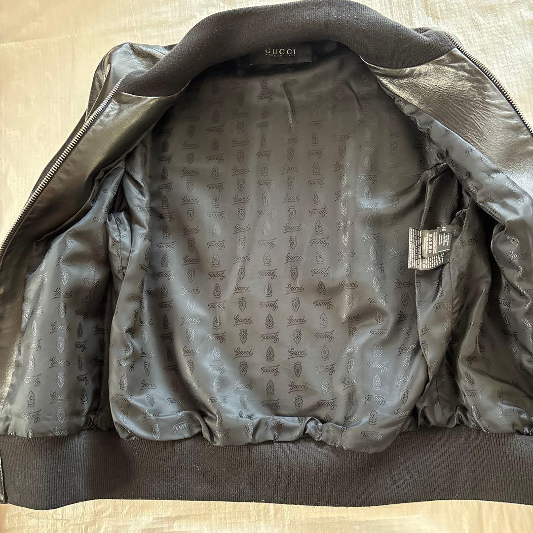 GUCCIメンズレザーブルゾンライダース　ブラック　Sサイズ