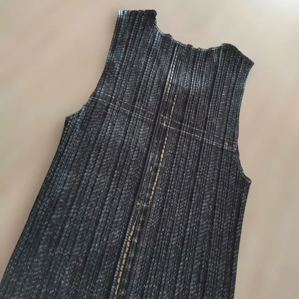 PLEATS PLEASEイッセイミヤケ　デニム転写　ロングワンピース　黒