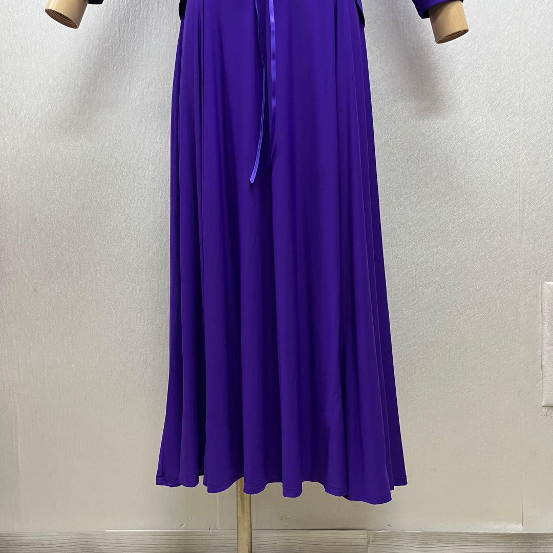 新品 社交ダンス ワンピース 青紫 無地 サイズML