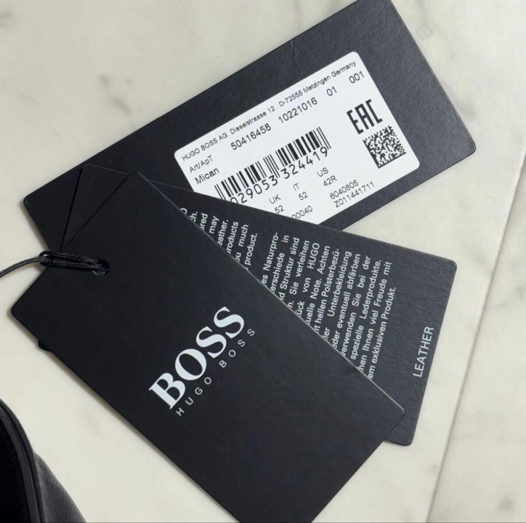 【タグ付き】 HUGO BOSS ヒューゴボス レザー切り替え中綿JK 黒XXL