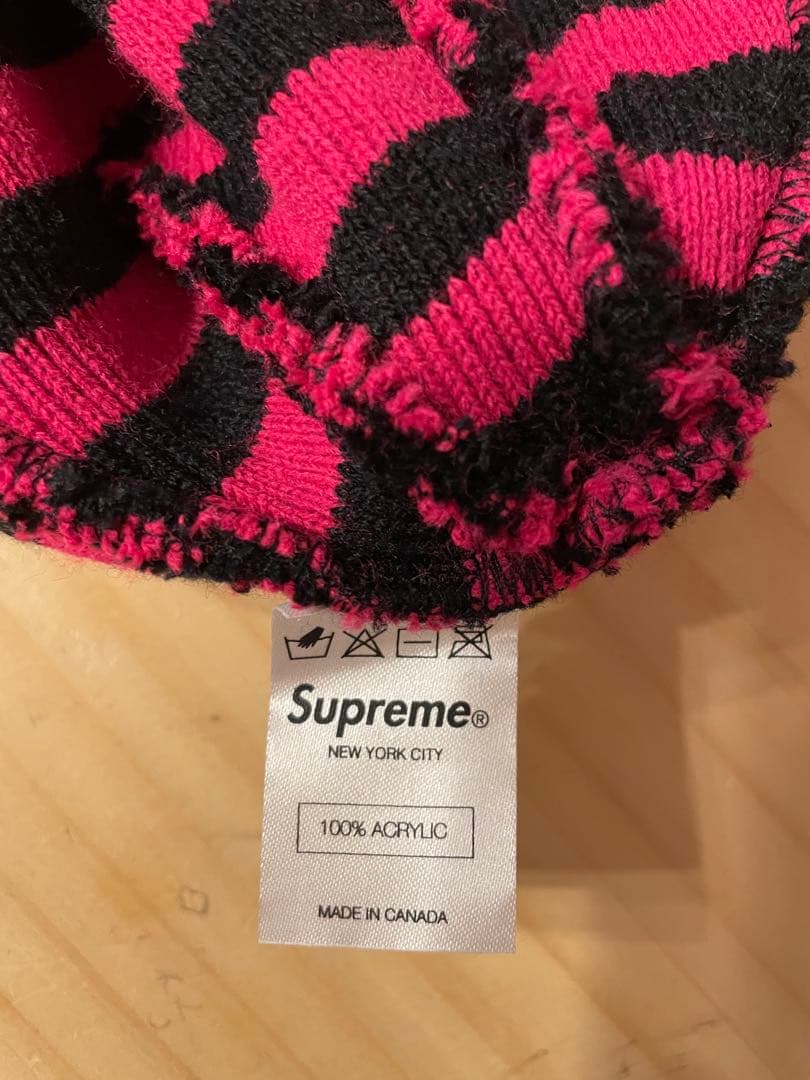 Supreme ストライプニット帽 ピンク/黒