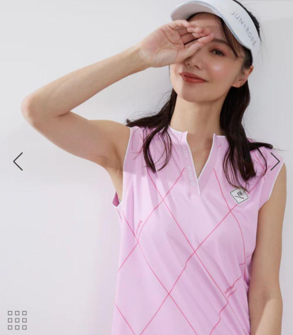 【新品】Jun & Ropé BIGダイヤ柄　スリットネックワンピース M
