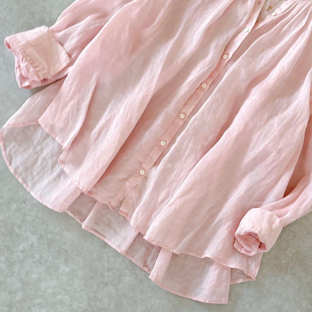 美品 スローブイエナ 24SS ラミー ギャザーシャツ リネンシャツ ピンク
