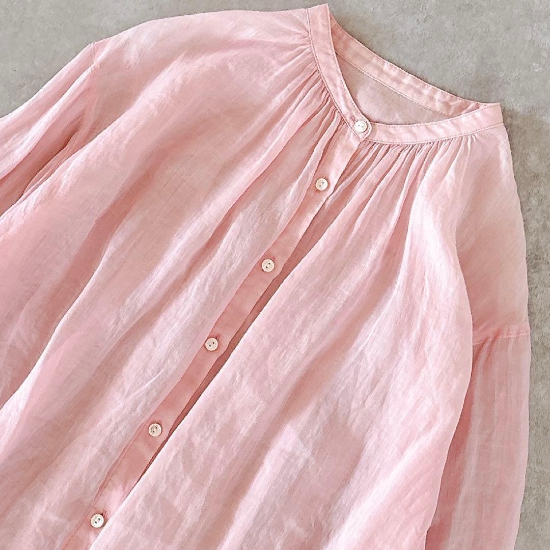 美品 スローブイエナ 24SS ラミー ギャザーシャツ リネンシャツ ピンク