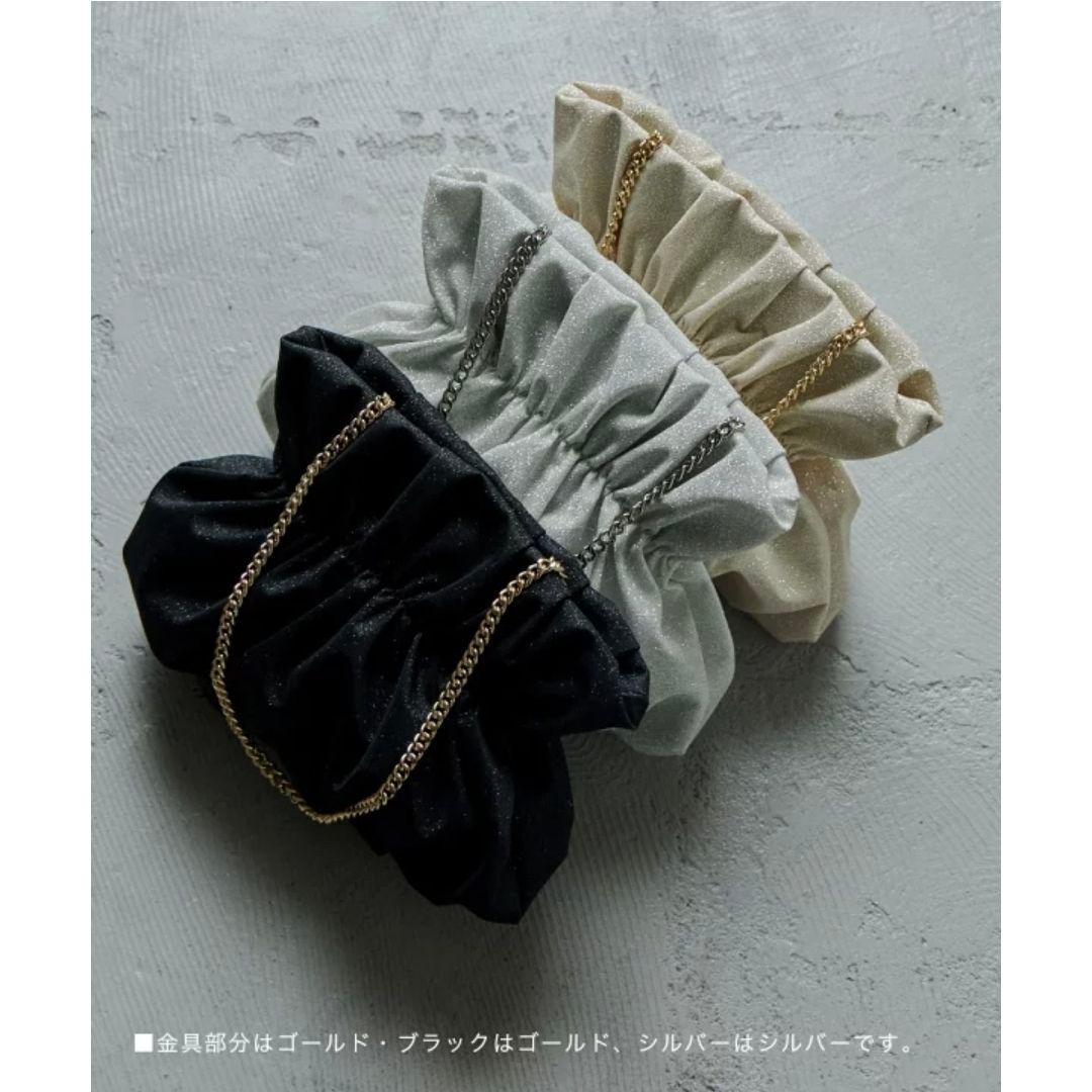 ＊美品＊niana 3way シャイニーシェルクラッチバッグ ブラック×ゴールド