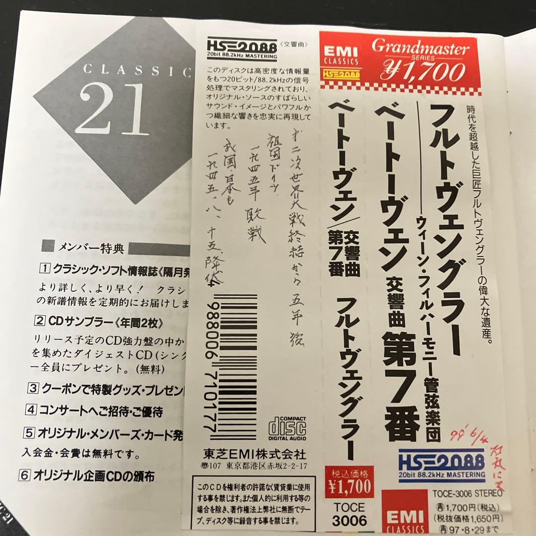 【売約済】フルトヴェングラー＆ウィーンpo.／ベートーヴェン：交響曲第7番
