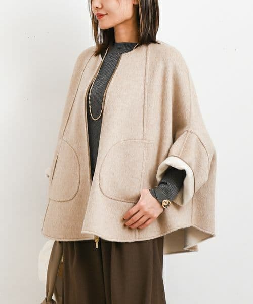 【美品】RISLEY/リズレイ　リバーシブルウールポンチョコート