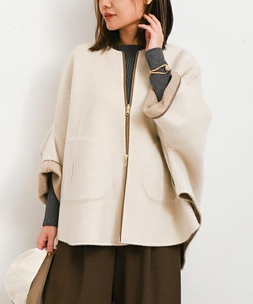 【美品】RISLEY/リズレイ　リバーシブルウールポンチョコート