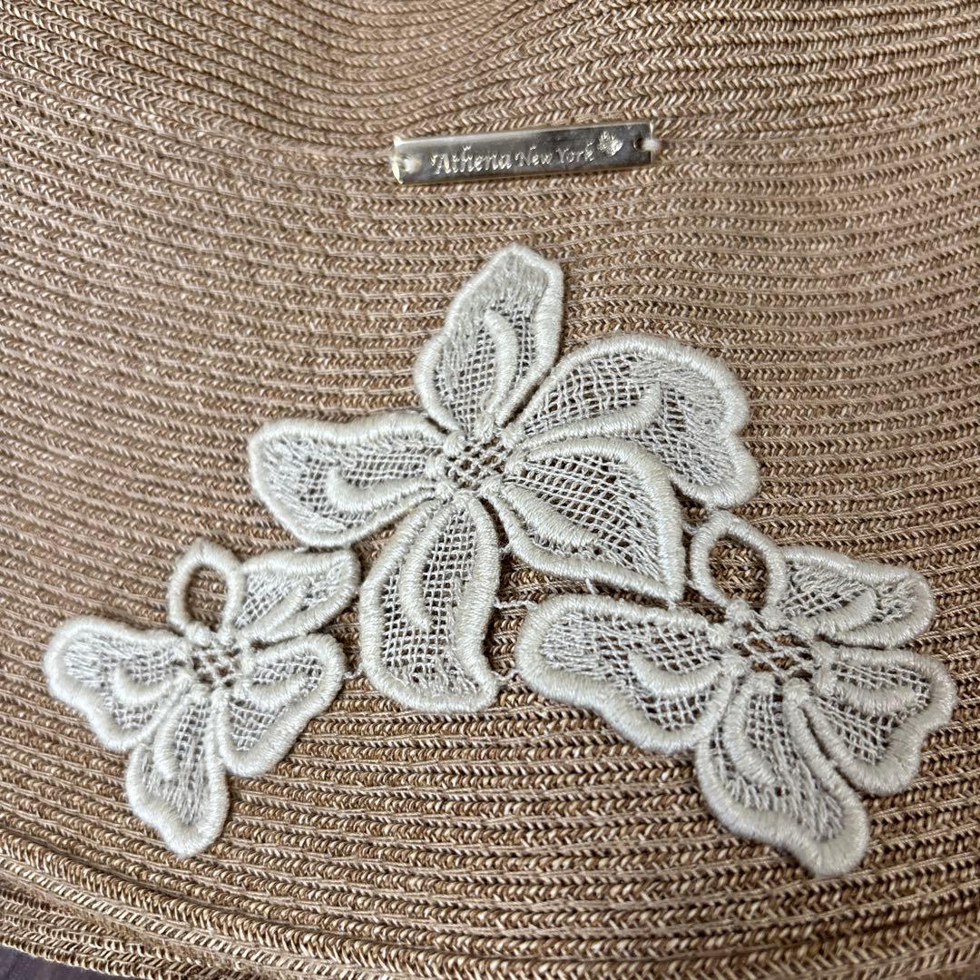 Athena New York 麦わら帽子 花刺繍