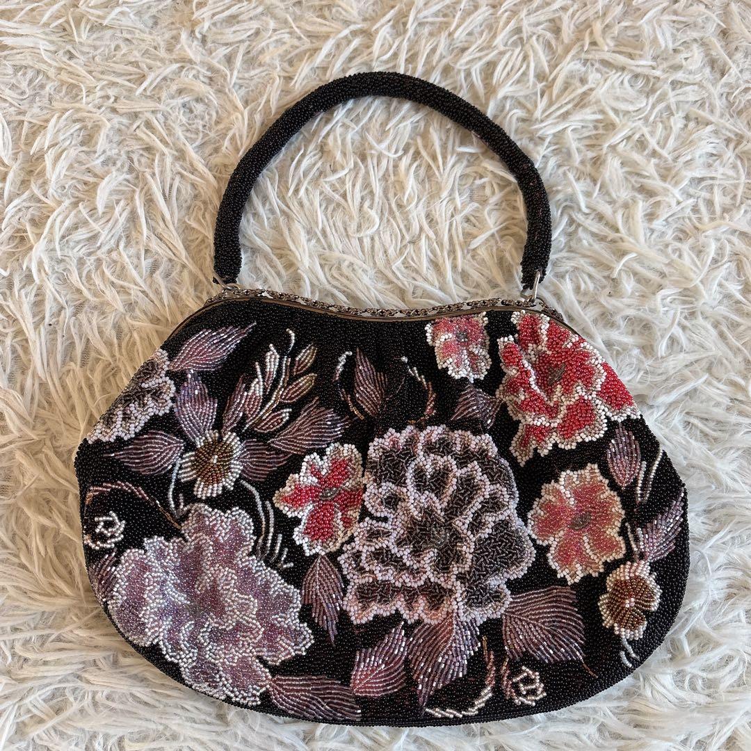 昭和レトロ 東京手刺繍 Hommey ビーズバッグ がま口 和装