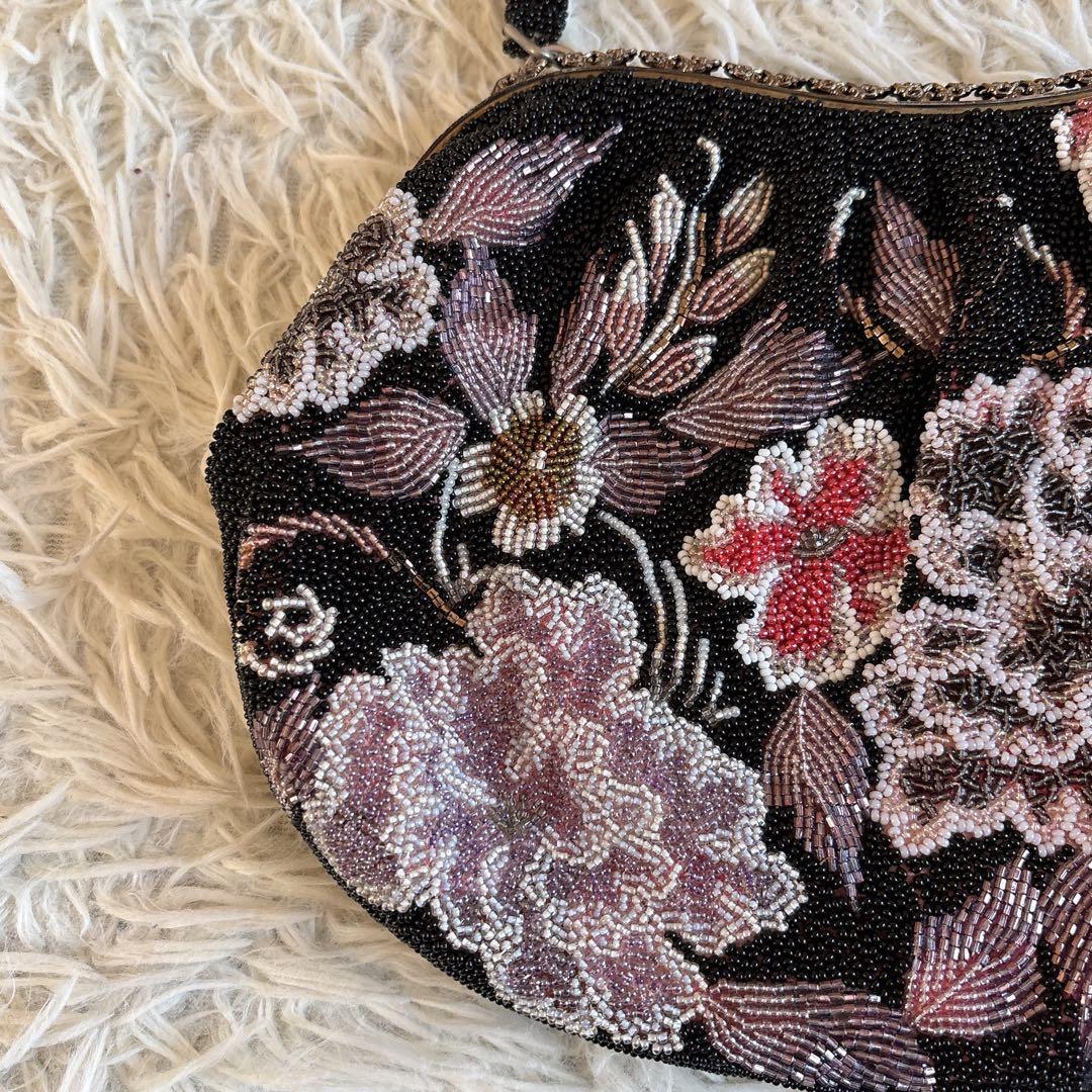 昭和レトロ 東京手刺繍 Hommey ビーズバッグ がま口 和装