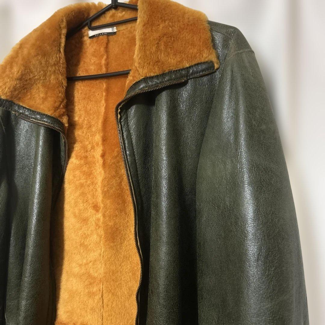 ダークグリーン レザーファージャケット　ヴィンテージ美品