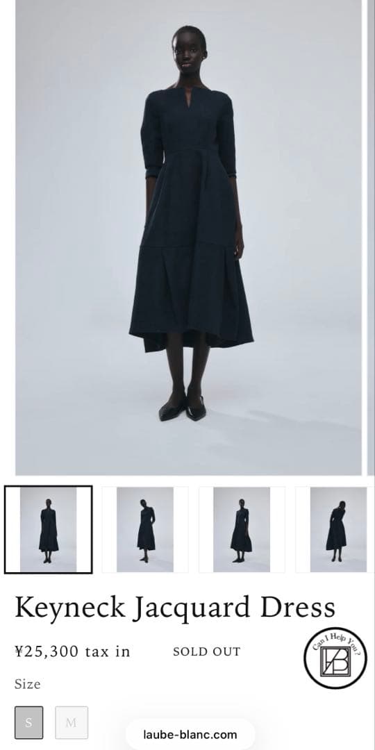 L'AUBE blanc キーネックジャカードドレス M ネイビー