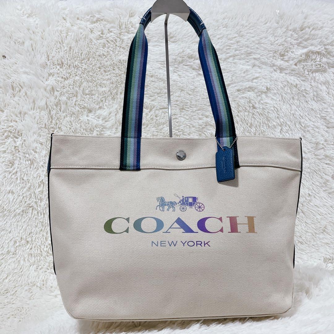 COACH コーチ トートバッグ A4可 キャンバス レザー アイボリー系