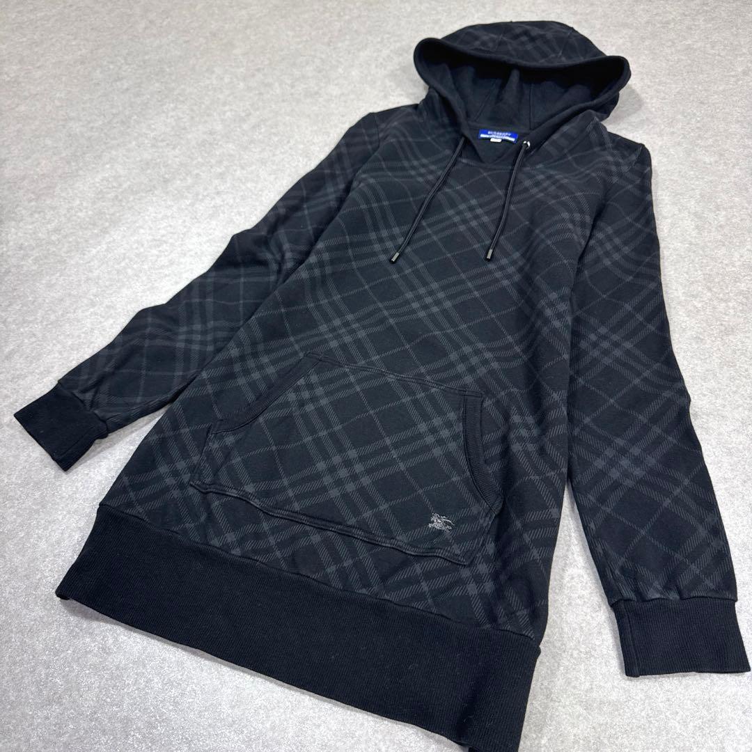 BURBERRY BLUE LABEL ブラック チェック ロングパーカー 38