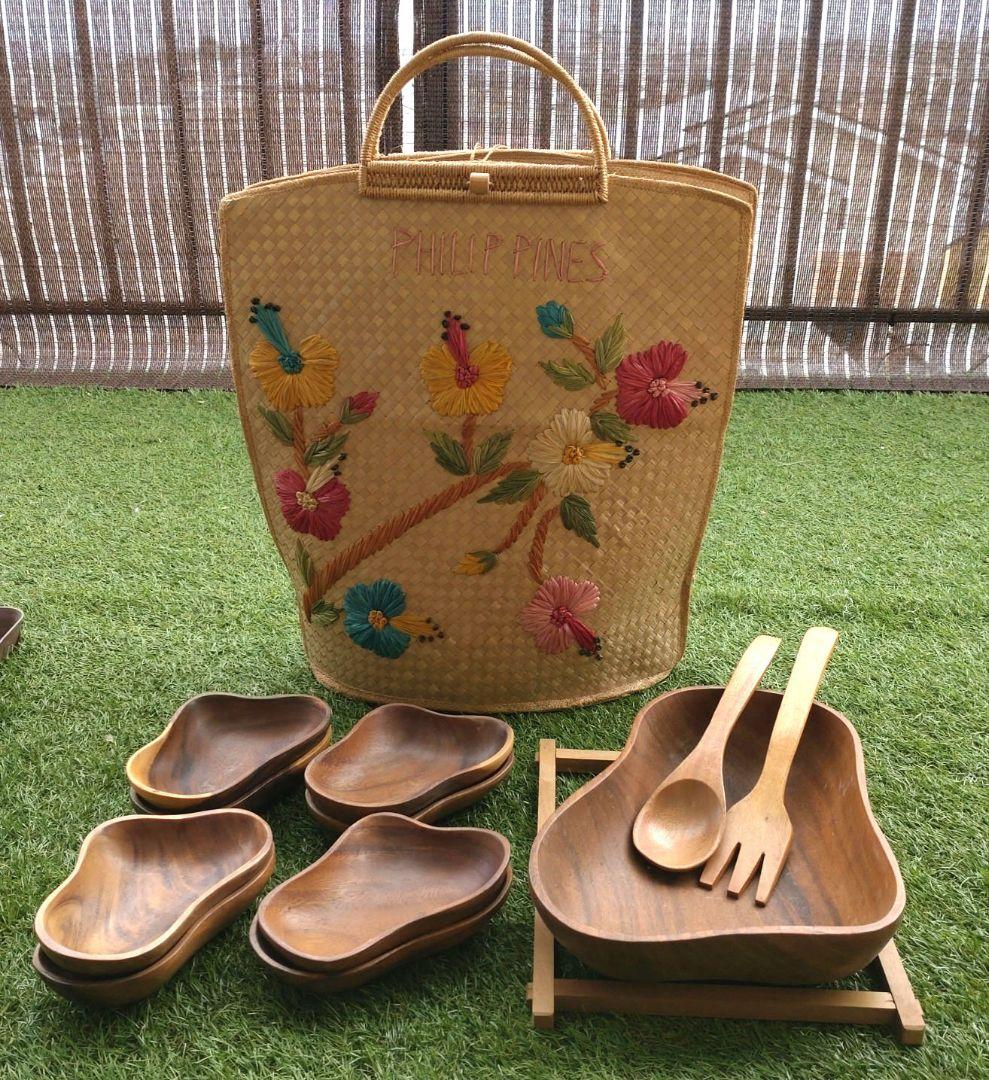 フィリピン製　カゴバッグ＆木製食器セット