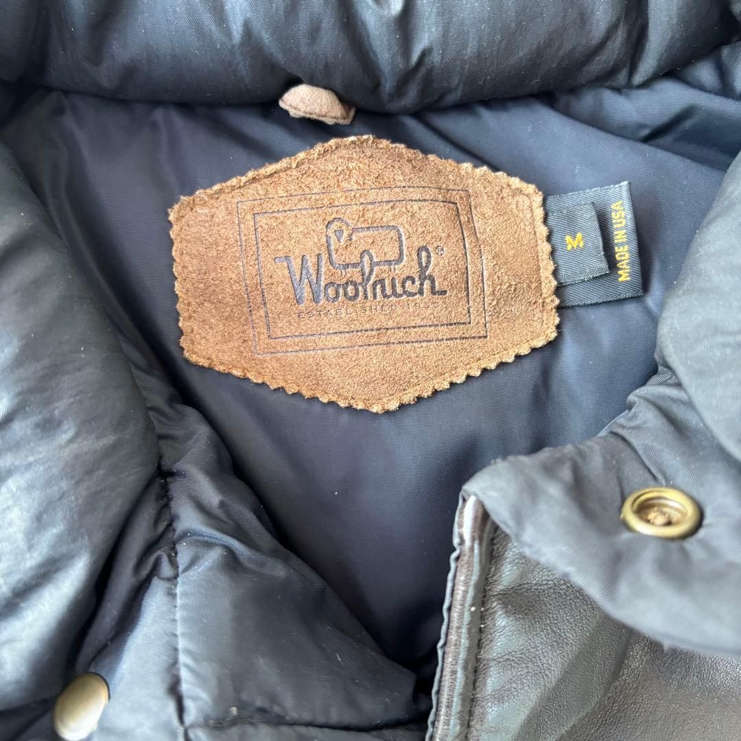 80s Woolrich ダウンベスト レザー切替 ブラック 黒×黒 希少 レア