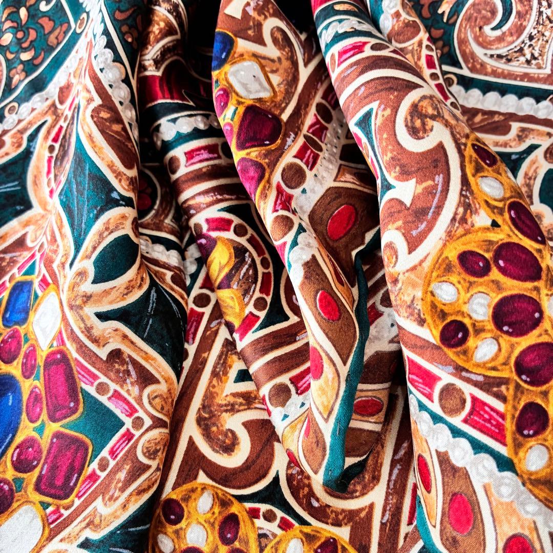 極美品✨CHANELシャネル グリポア宝石柄大判スカーフ茶系カレヴィンテージ