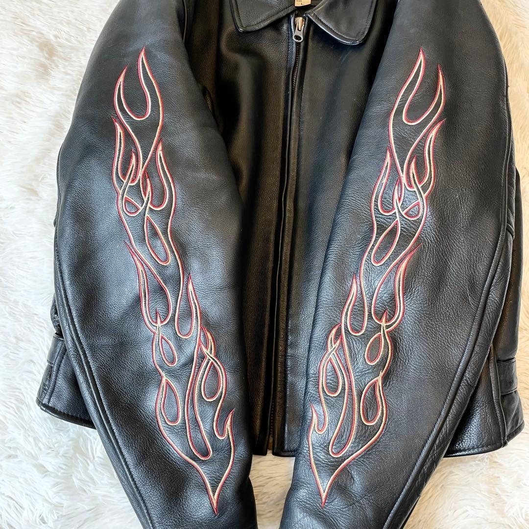 Harley-Davidson 本革 シングルライダースジャケット Lサイズ 炎