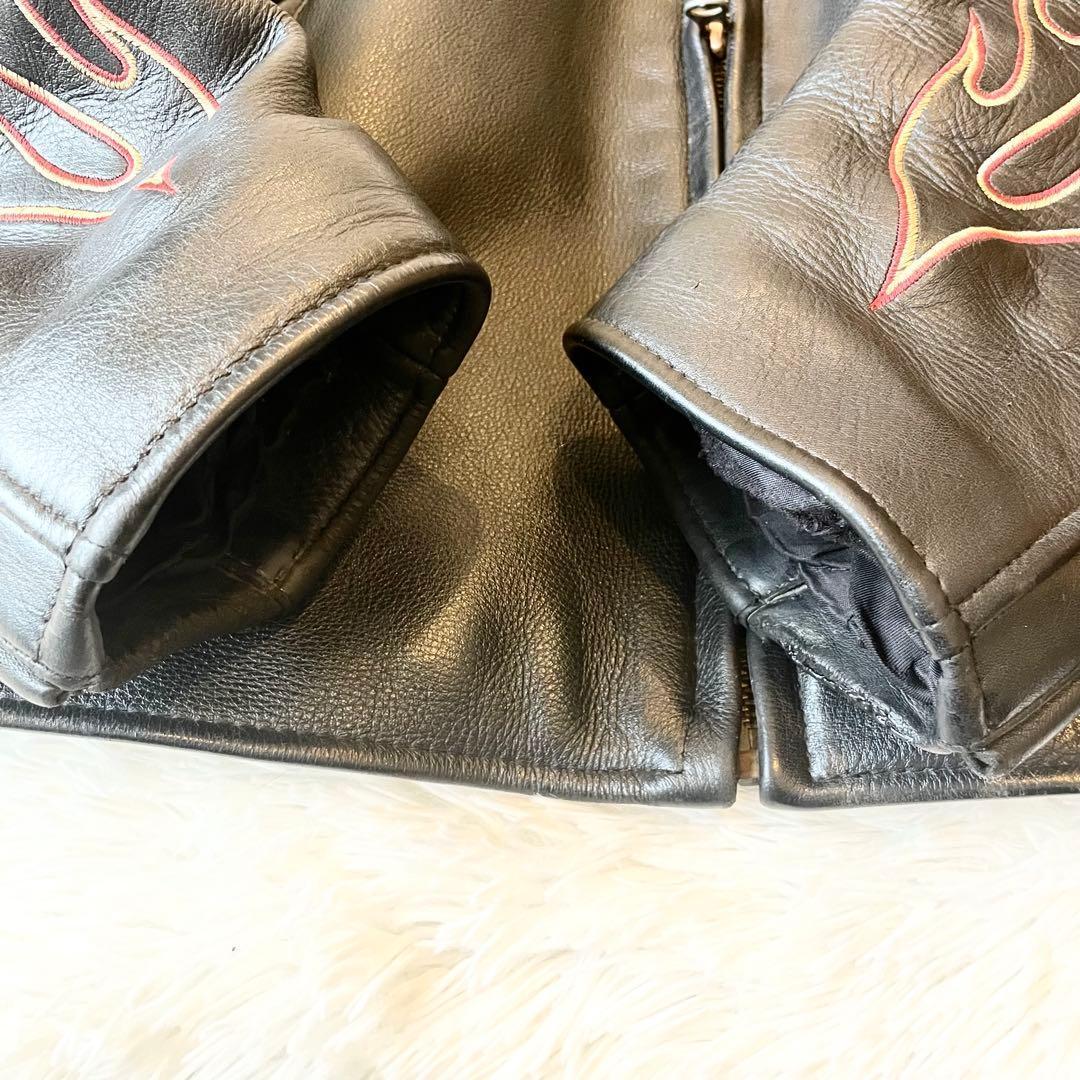 Harley-Davidson 本革 シングルライダースジャケット Lサイズ 炎