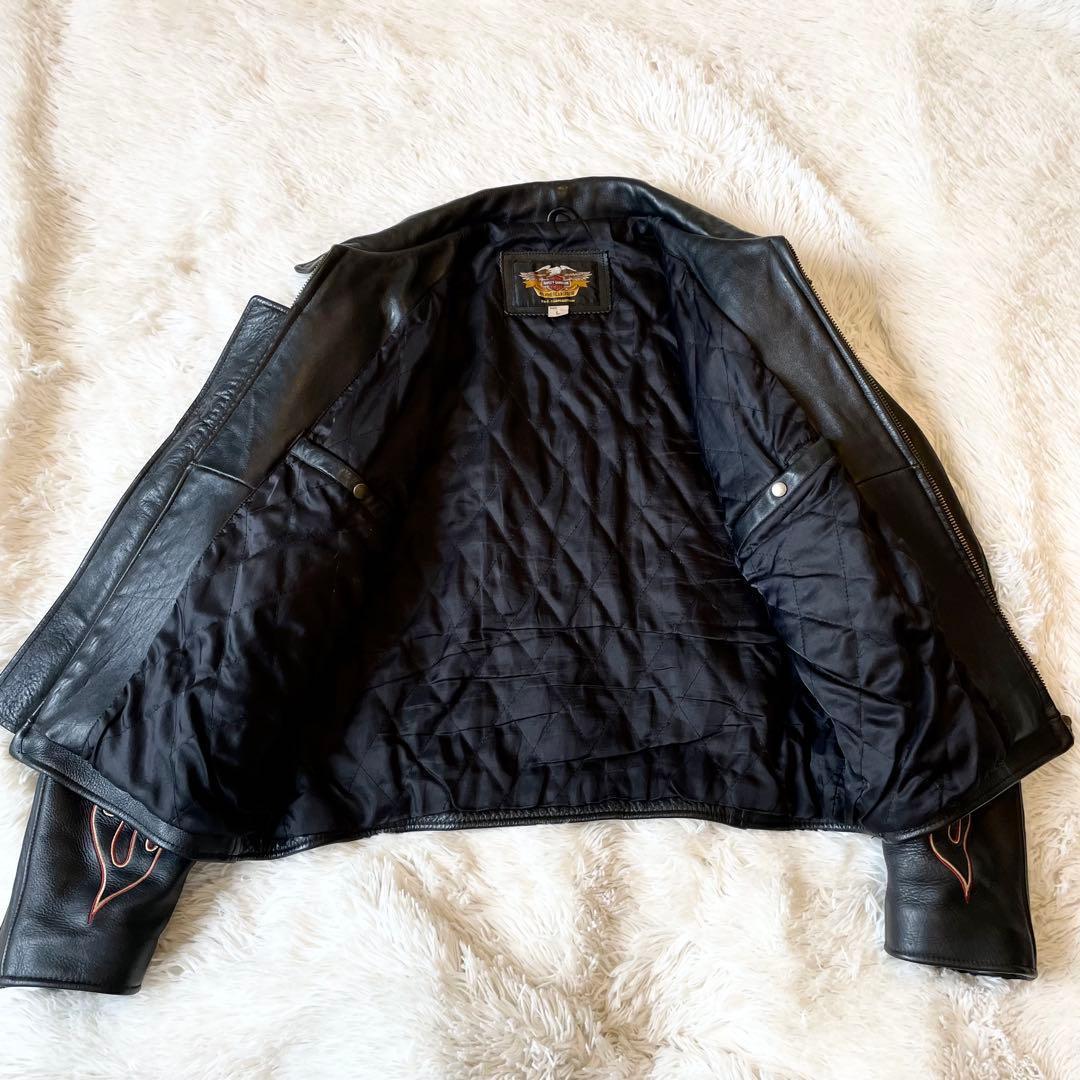 Harley-Davidson 本革 シングルライダースジャケット Lサイズ 炎