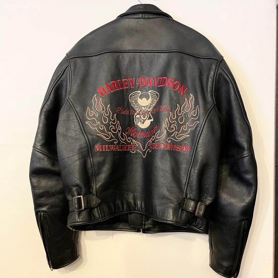 Harley-Davidson 本革 シングルライダースジャケット Lサイズ 炎
