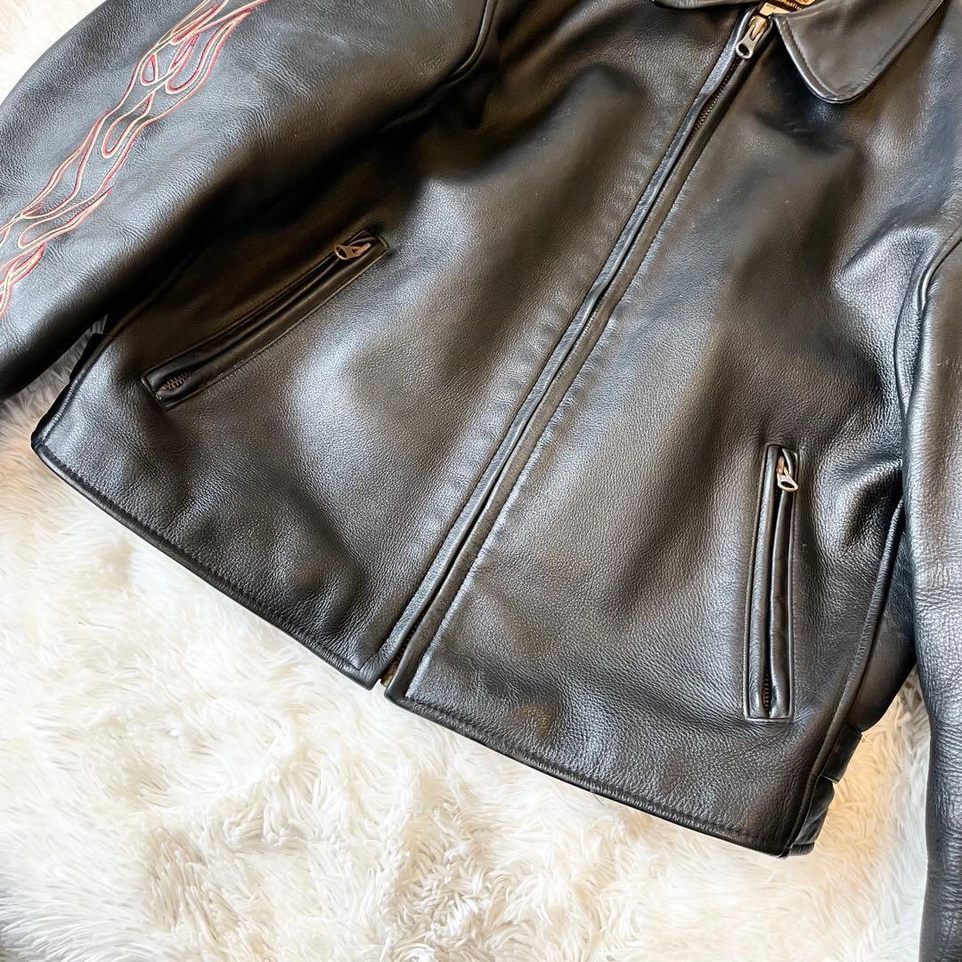 Harley-Davidson 本革 シングルライダースジャケット Lサイズ 炎