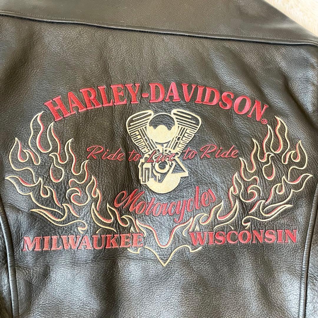 Harley-Davidson 本革 シングルライダースジャケット Lサイズ 炎