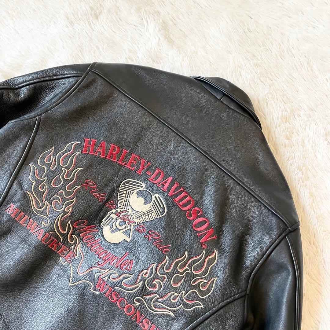 Harley-Davidson 本革 シングルライダースジャケット Lサイズ 炎