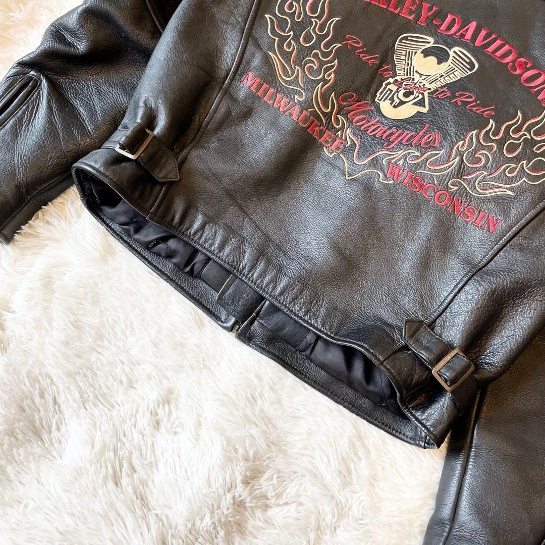 Harley-Davidson 本革 シングルライダースジャケット Lサイズ 炎