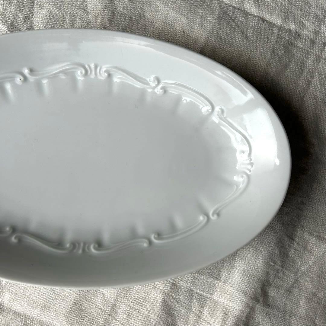 美品　フランスアンティーク　レリーフ　ラヴィエ　　オーバルプレート