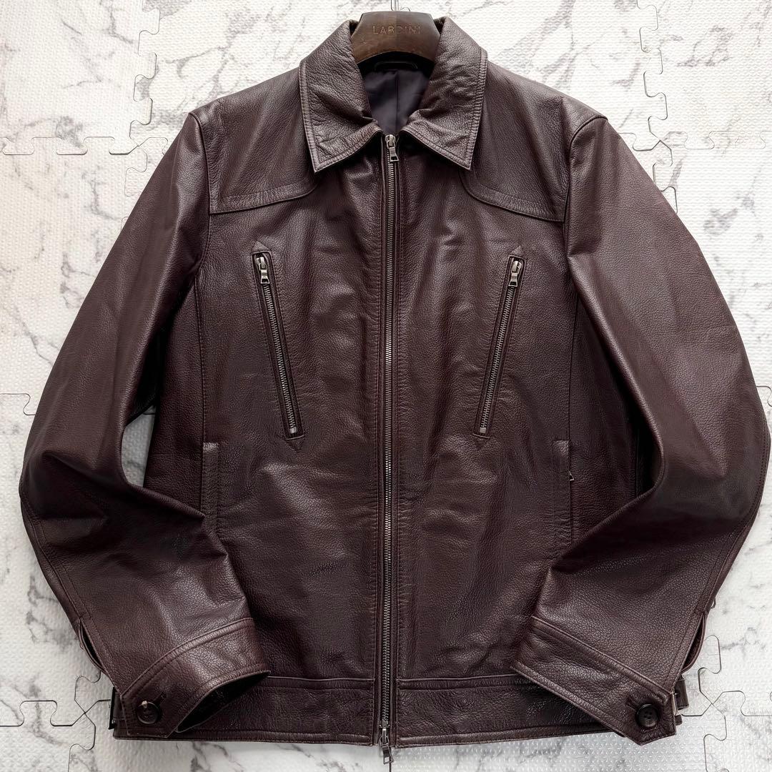 PS Paul Smith ポールスミス ライダースジャケット 牛革 ブラウン系