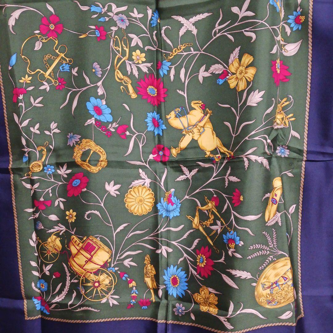 CELINE シルクスカーフ 花柄 グリーン