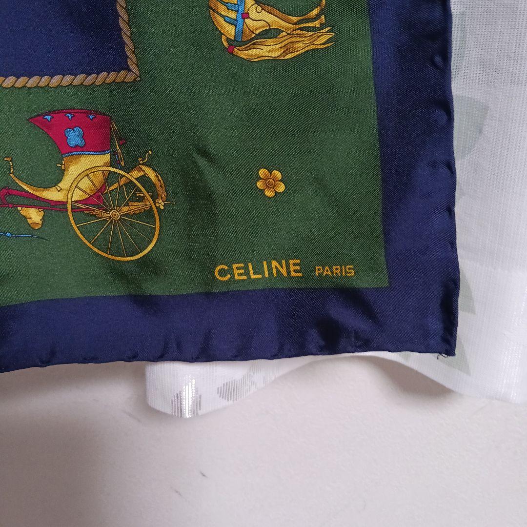 CELINE シルクスカーフ 花柄 グリーン