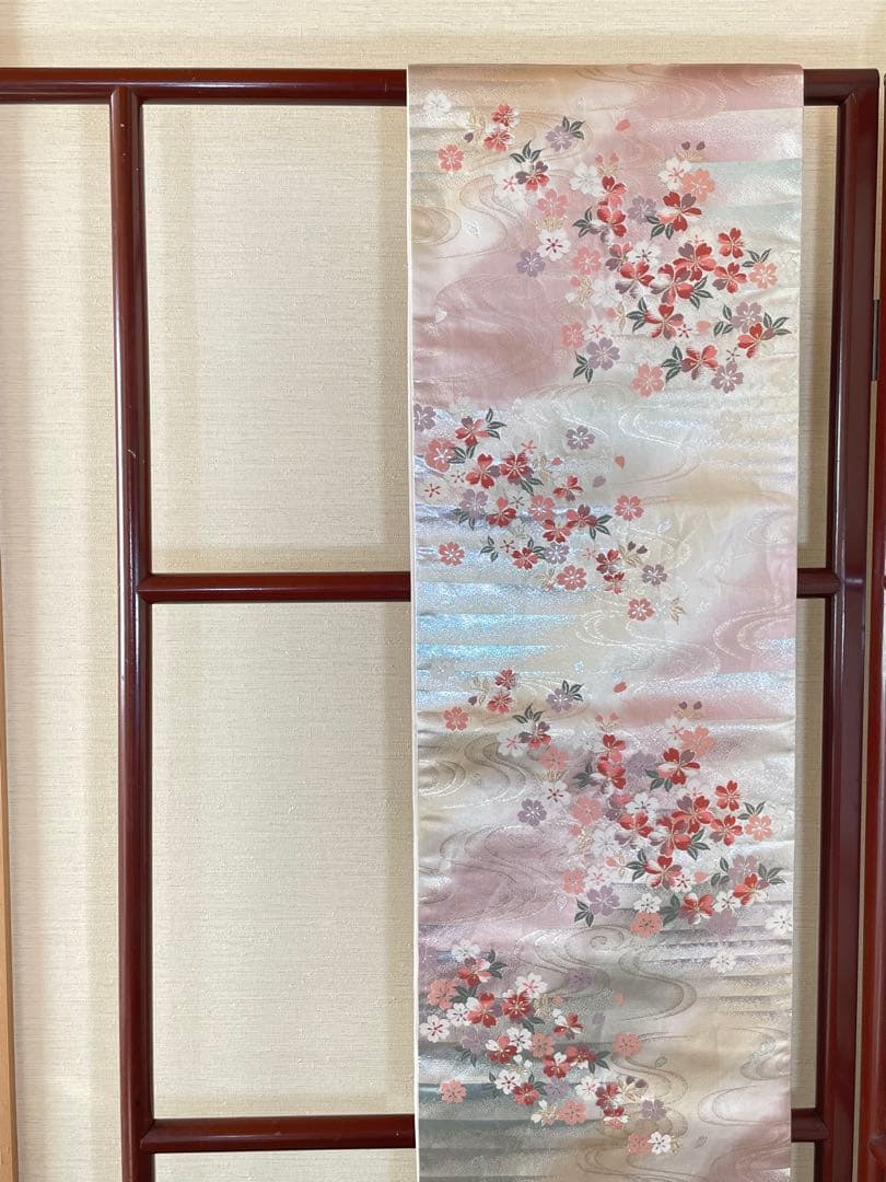 帯リメイクバッグ　流水に桜文様　トートバッグ 和装バッグ