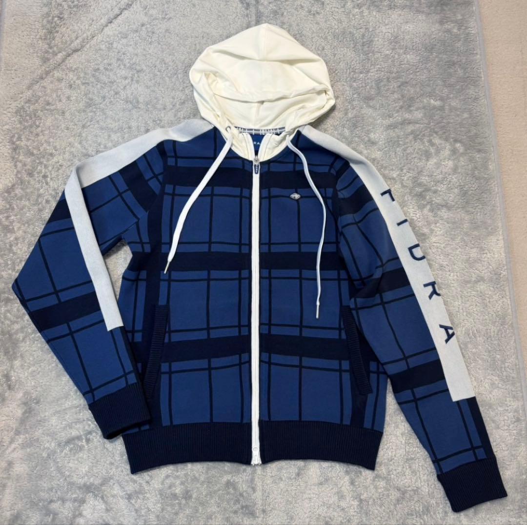 新品 フィドラ FIDRA ニットパーカー フルジップ フード付き ネイビー M